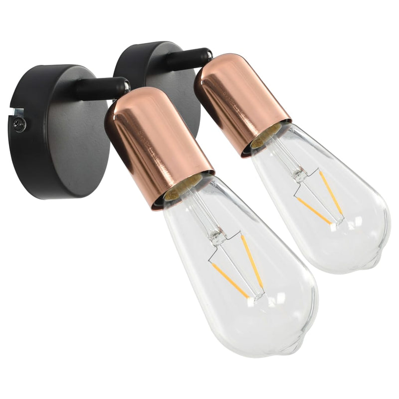vidaXL Spot Lights 2 pcs with Filament Bulbs 2 W Black and Copper E27