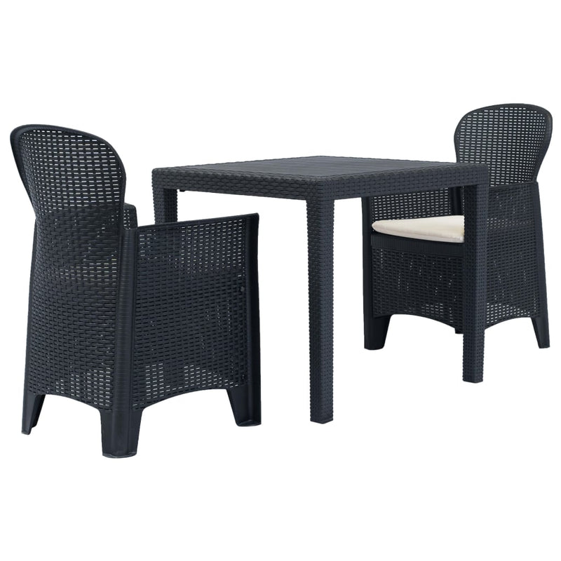 vidaXL 3 Piece Bistro Set Plastic Anthracite Rattan Look