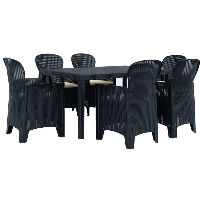 vidaXL 7 Piece Outdoor Dining Set Plastic Anthracite Rattan Look