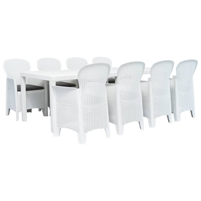 vidaXL 9 Piece Outdoor Dining Set Plastic White Rattan Look