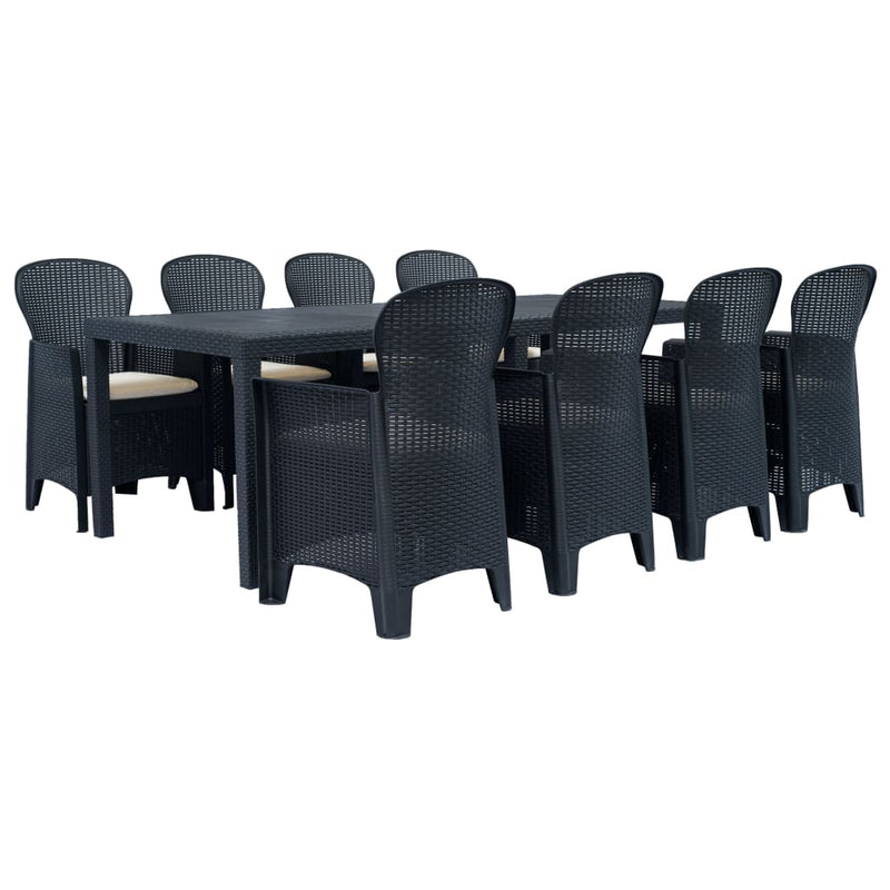 vidaXL 9 Piece Outdoor Dining Set Plastic Anthracite Rattan Look