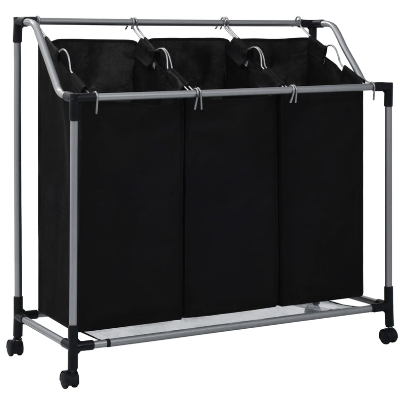 vidaXL Laundry Sorter with 3 Bags Black Steel