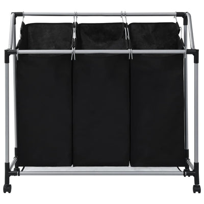 vidaXL Laundry Sorter with 3 Bags Black Steel