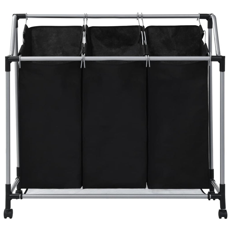 vidaXL Laundry Sorter with 3 Bags Black Steel