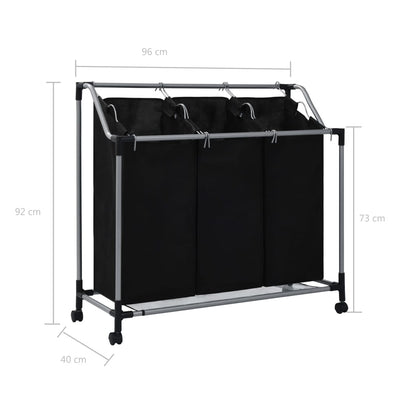 vidaXL Laundry Sorter with 3 Bags Black Steel