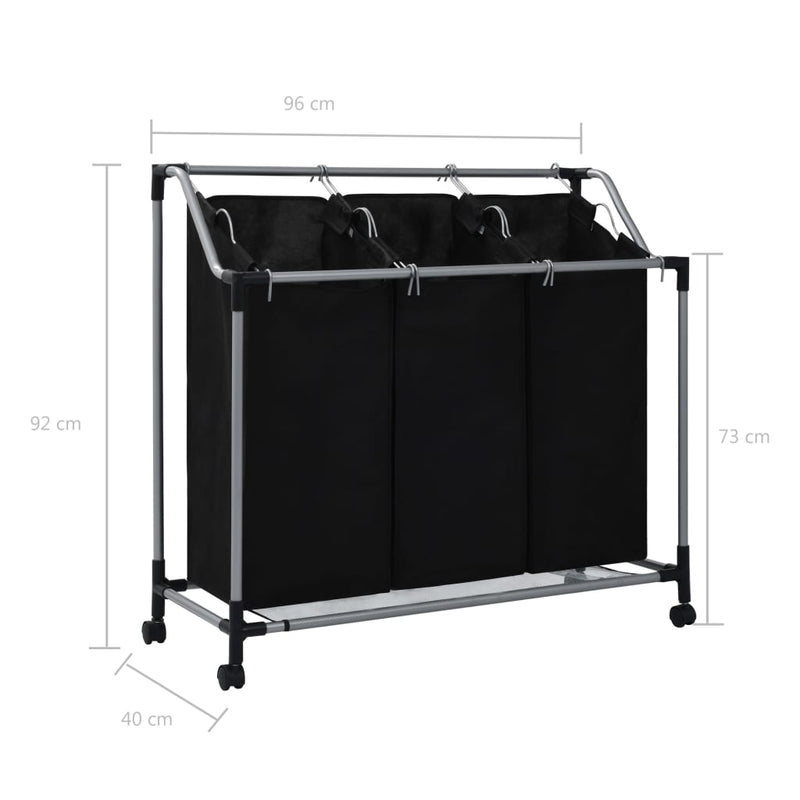 vidaXL Laundry Sorter with 3 Bags Black Steel
