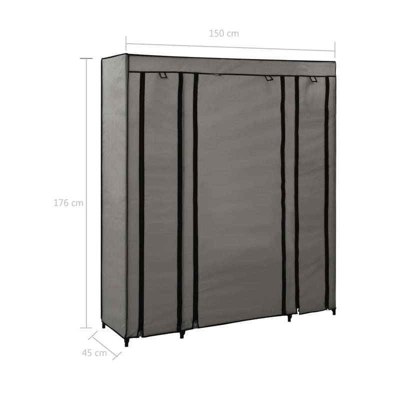 vidaXL Wardrobe with Compartments and Rods 45x150x176 cm Black Fabric