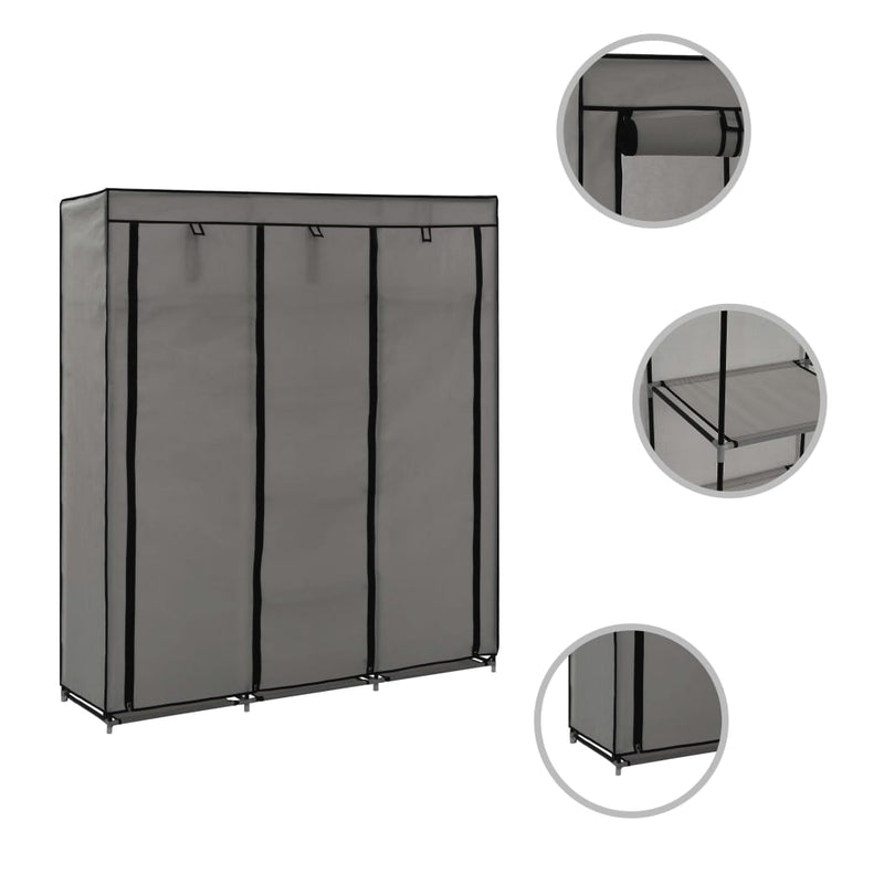 vidaXL Wardrobe with Compartments and Rods Black 150x45x175 cm Fabric