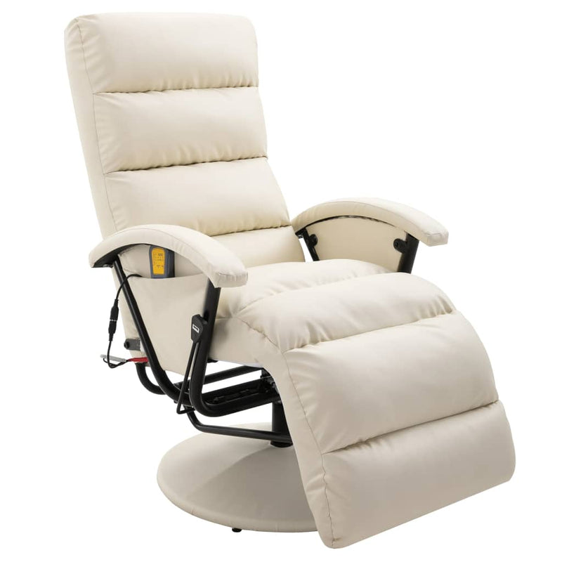 vidaXL TV Massage Recliner Cream White Faux Leather