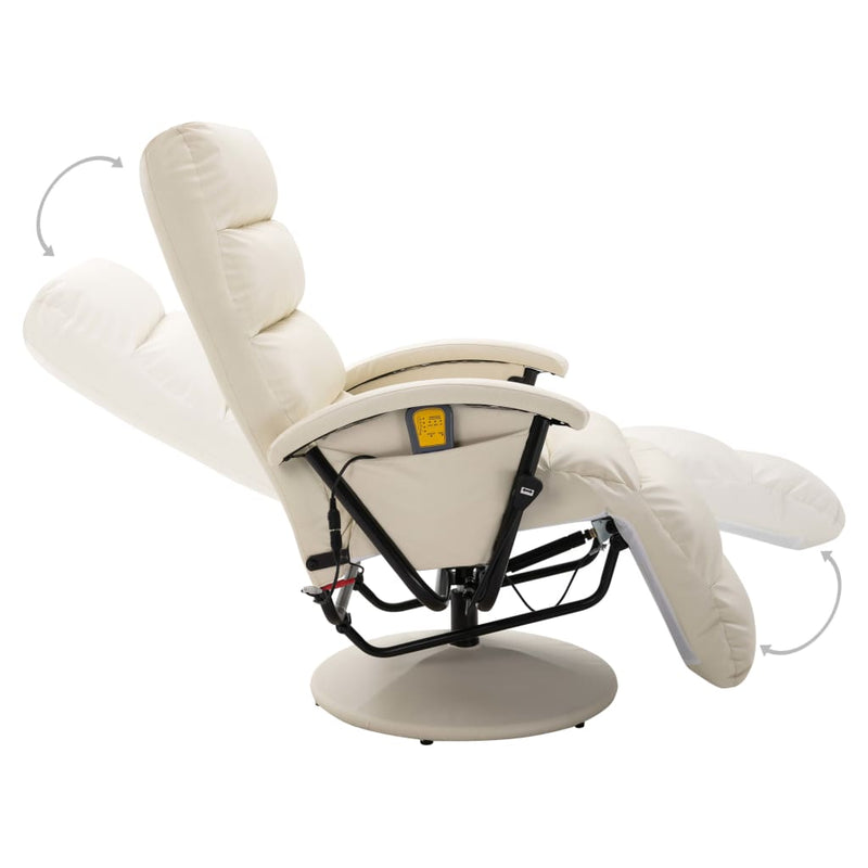 vidaXL TV Massage Recliner Cream White Faux Leather