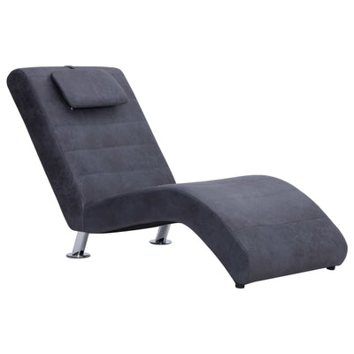 vidaXL Chaise Longue with Pillow Grey Faux Suede Leather