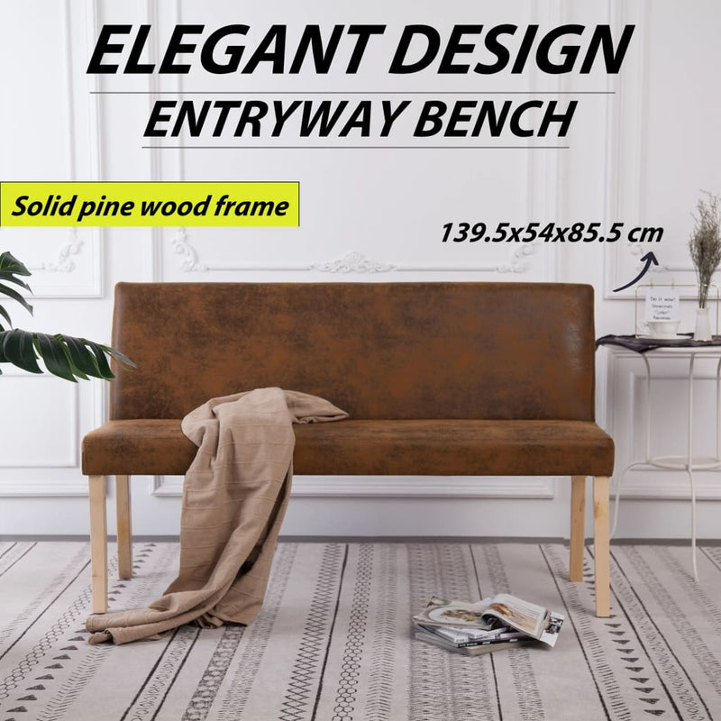 vidaXL Bench 139.5 cm Brown Faux Suede Leather