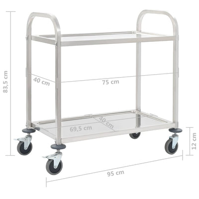 vidaXL 2-Tier Kitchen Trolley 96.5x55x90 cm Stainless Steel