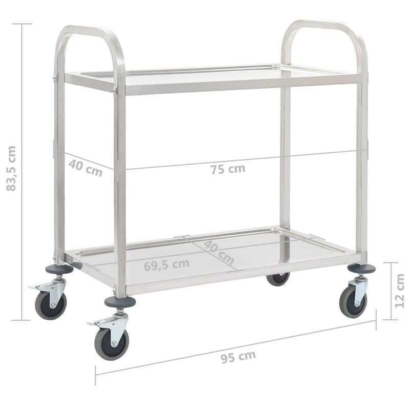 vidaXL 2-Tier Kitchen Trolley 96.5x55x90 cm Stainless Steel