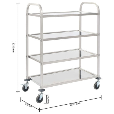 vidaXL 4-Tier Kitchen Trolley 107x55x125 cm Stainless Steel