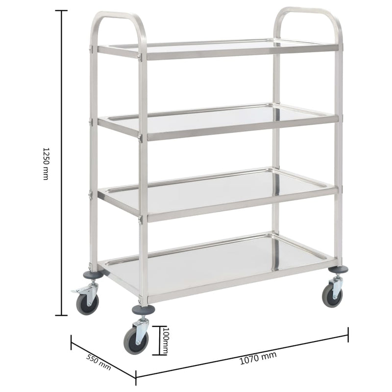 vidaXL 4-Tier Kitchen Trolley 107x55x125 cm Stainless Steel