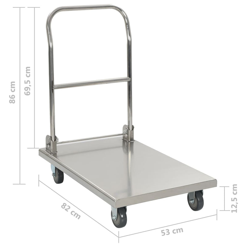 vidaXL Platform Wagon Silver 82x53x86 cm Stainless Steel