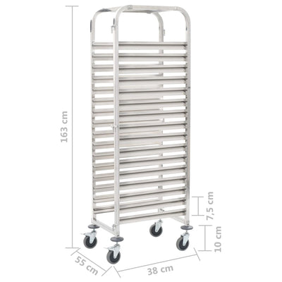 vidaXL Kitchen Trolley for 16 Trays 38x55x163 cm Stainless Steel