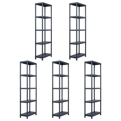 vidaXL Storage Shelf Racks 5 pcs Black 60x30x138 cm Plastic