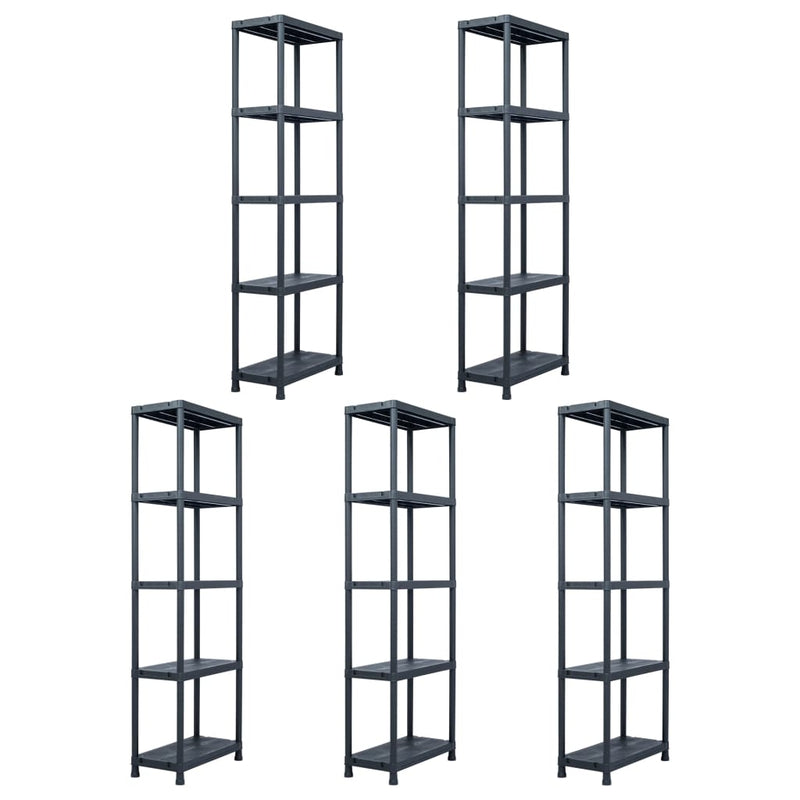 vidaXL Storage Shelf Racks 5 pcs Black 60x30x138 cm Plastic