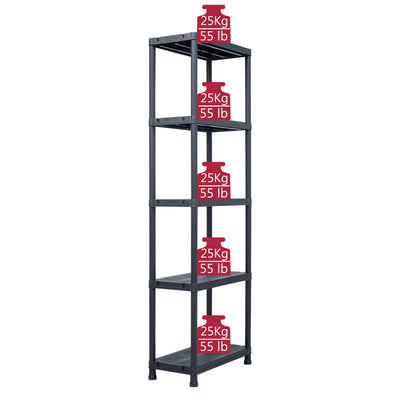 vidaXL Storage Shelf Racks 5 pcs Black 60x30x138 cm Plastic