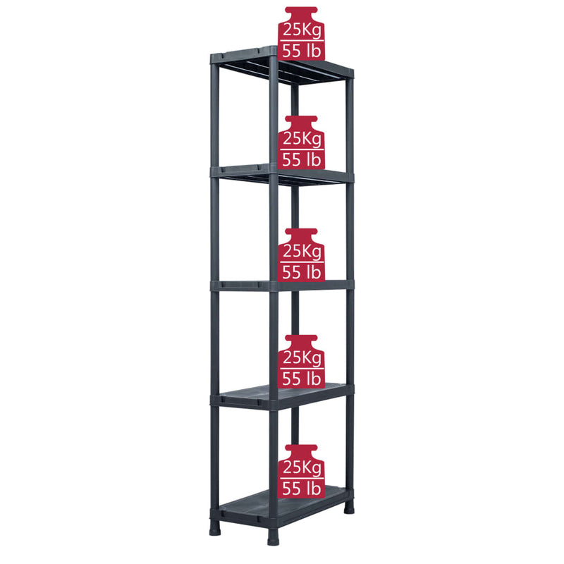 vidaXL Storage Shelf Racks 5 pcs Black 60x30x138 cm Plastic