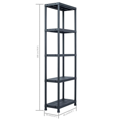 vidaXL Storage Shelf Racks 5 pcs Black 60x30x138 cm Plastic