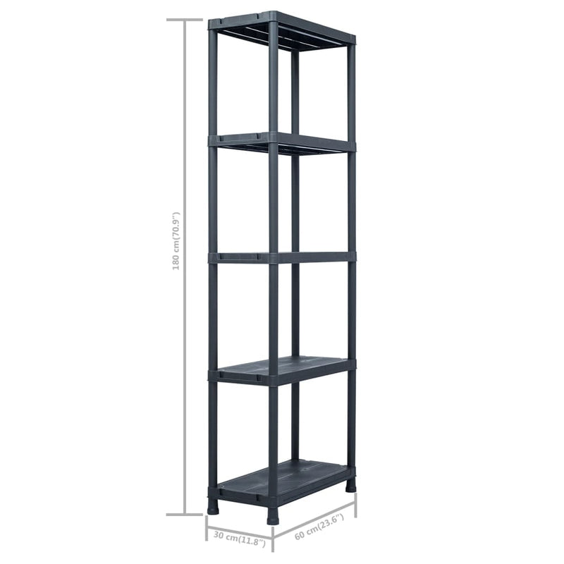 vidaXL Storage Shelf Racks 5 pcs Black 60x30x138 cm Plastic