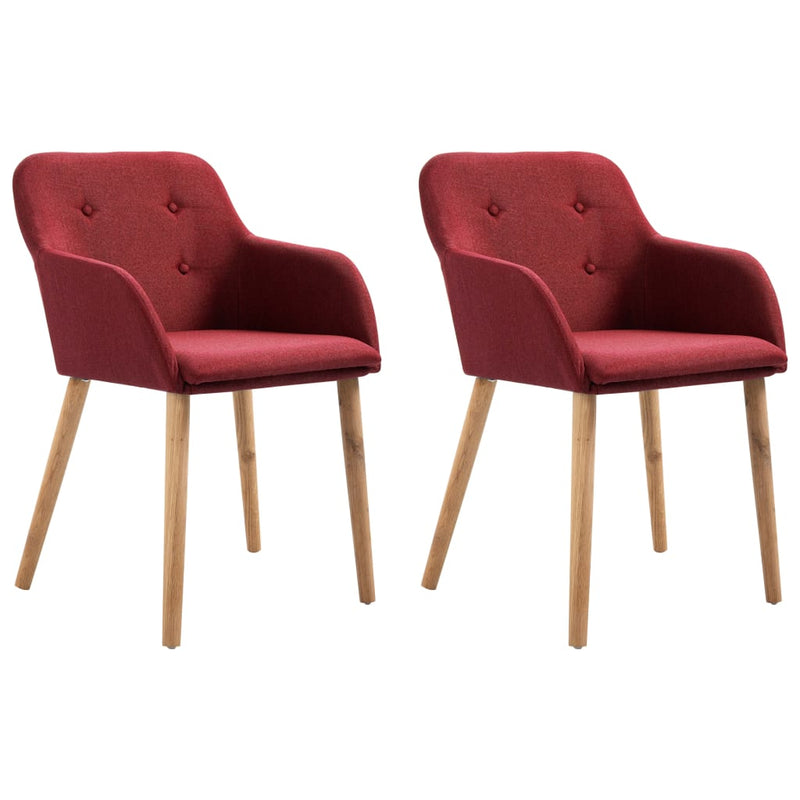 vidaXL Dining Chairs 2 pcs Wine Red Fabric and Solid Oak Wood