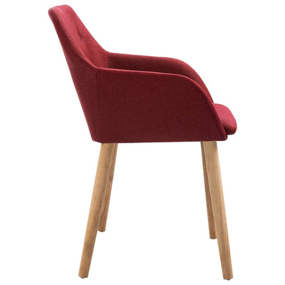 vidaXL Dining Chairs 2 pcs Wine Red Fabric and Solid Oak Wood