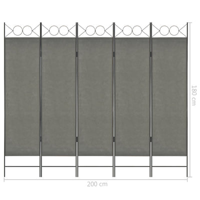 vidaXL 5-Panel Room Divider Anthracite 200x180 cm