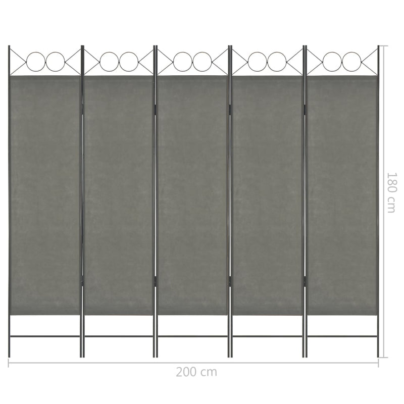 vidaXL 5-Panel Room Divider Anthracite 200x180 cm