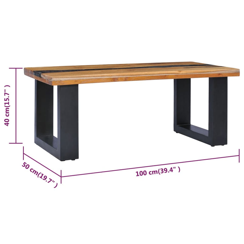 vidaXL Coffee Table 100x50x40 cm Solid Teak Wood and Polyresin