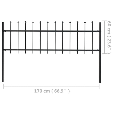 vidaXL Garden Fence with Spear Top Steel 1.8 m Black