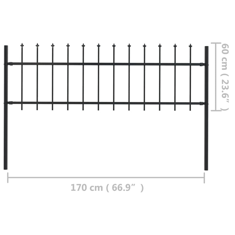 vidaXL Garden Fence with Spear Top Steel 1.8 m Black
