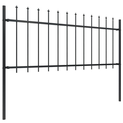vidaXL Garden Fence with Spear Top Steel 1.8 m Black
