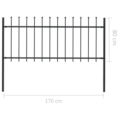 vidaXL Garden Fence with Spear Top Steel 1.8 m Black