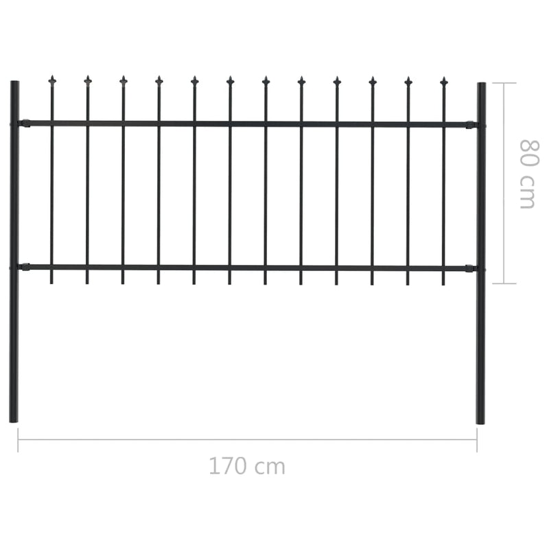 vidaXL Garden Fence with Spear Top Steel 1.8 m Black