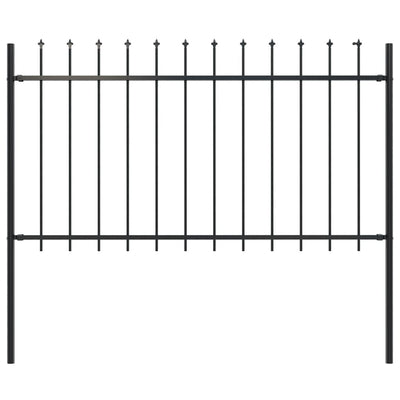 vidaXL Garden Fence with Spear Top Steel 1.8 m Black