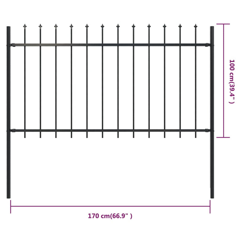 vidaXL Garden Fence with Spear Top Steel 1.8 m Black
