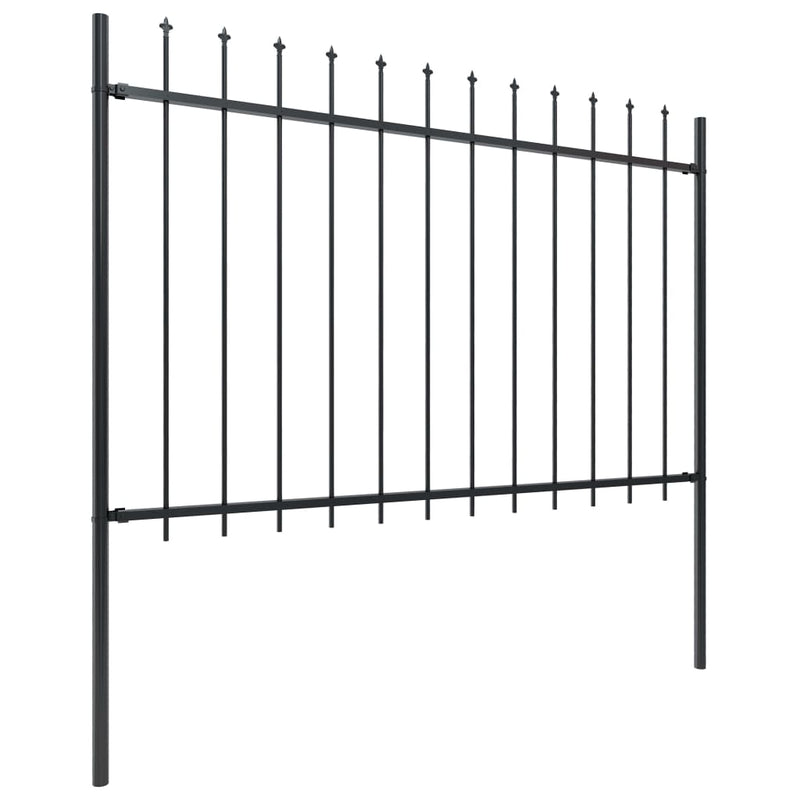 vidaXL Garden Fence with Spear Top Steel 1.8 m Black