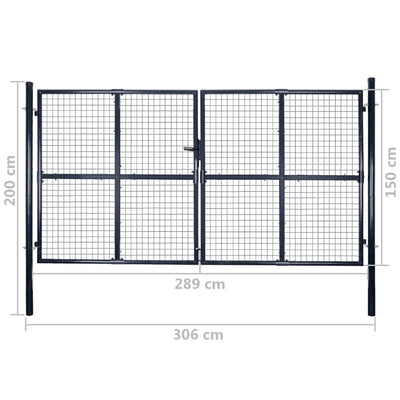 vidaXL Mesh Garden Gate Galvanised Steel 289x100 cm Grey