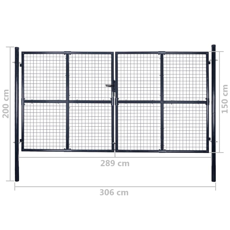 vidaXL Mesh Garden Gate Galvanised Steel 289x100 cm Grey