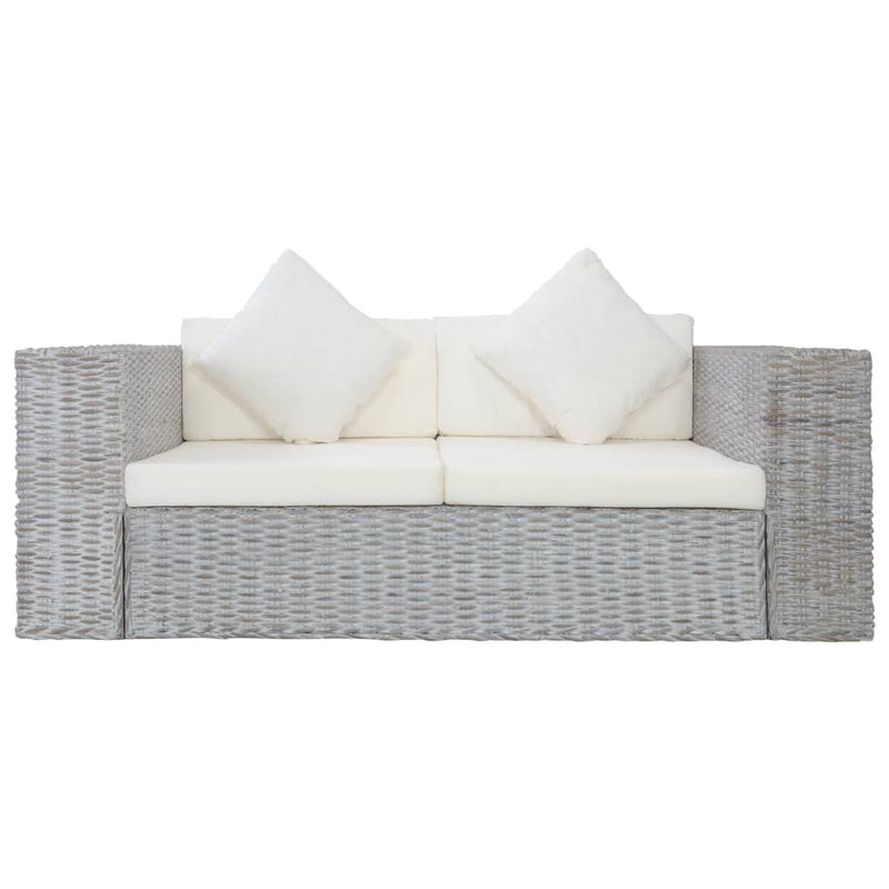 vidaXL 2-Seater Sofa with Cushions Grey Natural Rattan