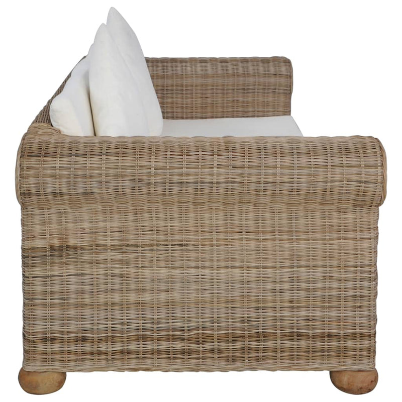 vidaXL 2-Seater Sofa with Cushions Natural Rattan