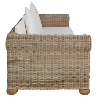vidaXL 3-Seater Sofa with Cushions Natural Rattan