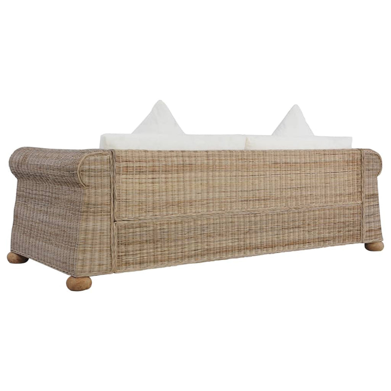 vidaXL 3-Seater Sofa with Cushions Natural Rattan