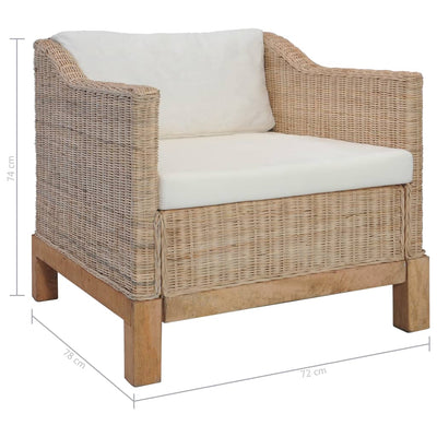 vidaXL Armchair with Cushions Natural Rattan