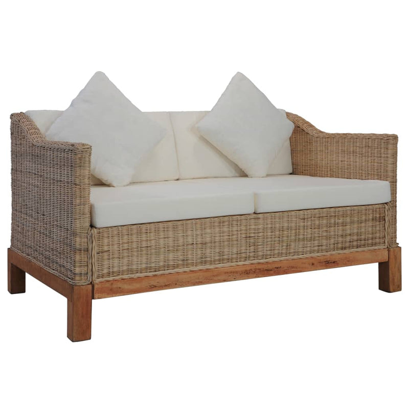 vidaXL 2-Seater Sofa with Cushions Natural Rattan