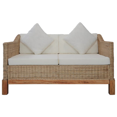 vidaXL 2-Seater Sofa with Cushions Natural Rattan